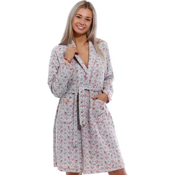 Dámský župan Jahodově červený i šedý romantický luxusní květovaný župan na kojení DARTS 1G0512 červená l