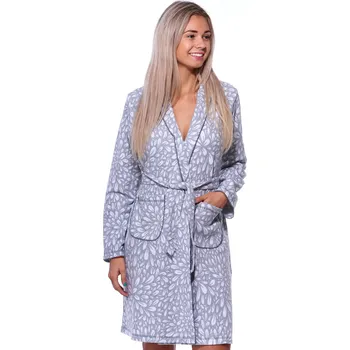 Dámský župan Šedý bavlněný hřejivý elegantní i těhotenský župan na kojení grafitové květy 1TB0061 šedá xxl