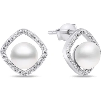Náušnice Brilio Silver Nadčasové stříbrné náušnice s perlou a zirkony EA785W + 2 měsíce na vrácení zboží