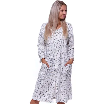 Dámská noční košile Smetanový hnědě a modře květovaný župan nebo košilka pro ženy či dívky celopropínací na zip 1G0559 béžová xl