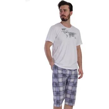 Pánské pyžamo Šedé i nebesky modré kárované pyžamo pro muže capry, svět MCMLXXXV 1P1675 šedá 1xl