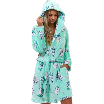 Dámské pyžamo Zelený extra teplý huňatý župan kojící do porodnice huňatý s pejsky 1Z1544 zelená s