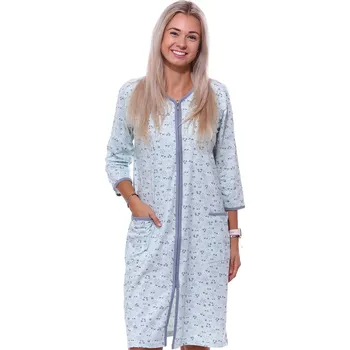 Dámské noční prádlo Modrošedý květinový župan nebo košilka těhotenská i kojící na zip 1G0566 modrá 1xl