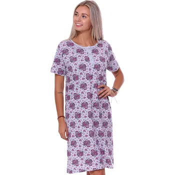 Dámská noční košile Šedá i malinová s růžičkama dlouhá noční košilka pro plnoštíhlé ženy či dívky na patentky u krku 1C3699 šedá 1xl