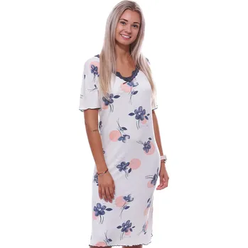 Dámské noční prádlo Bílá a modře i růžově květovaná jemná luxusní delší noční košilka pro plnoštíhlé ženy či dívky 1D1387 bílá 4xl
