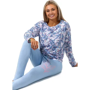 Dámské pyžamo Romantické modré i růžově lístečkové pyžamo pro ženy 1B1843 modrá xl