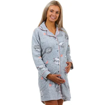 Dámská noční košile Šedá i růžová srdíčková hřejivá TEPLÁ košilka pro těhotné i kojící, zamilovaný ježek 1Z1449 šedá xl