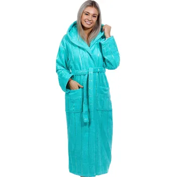 Dámský župan Zelený pruhovaný dlouhý župan do porodnice na kojení z extra foroté 1ZF3011 zelená l-xl