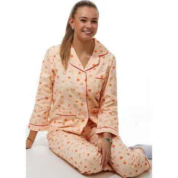 Dámské pyžamo Elegantní pyžamo na kojení - flanel 1DF0007 žlutá xxl