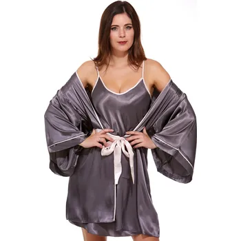 Dámský župan Luxusní košilka a župan v dokonalém kompletu pro ženy 1E8284 šedá s