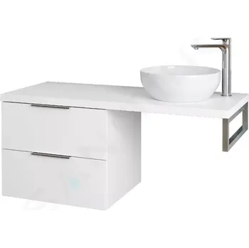 Koupelnový nábytek kielle Skříňka 60x50x50 cm, včetně konzole a desky pod umyvadlo 120 cm, s výřezem, lesklá bílá 50024S120