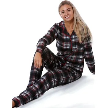 Dámské pyžamo Černošedé i vínové a červené kárované elegantní pyžamo celopropínací pro ženy či dívky 1B1912 šedá l