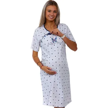 Dámské noční prádlo Puntíkatá šedá kojící a těhotenská košilka na knoflíky s Motýlkem 1C3229 šedá xxl