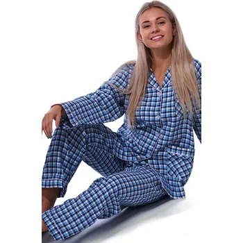 Dámské pyžamo Modré kárované elegantní pyžamo celopropínací pro ženy či dívky 1DF0036 modrá xxxl