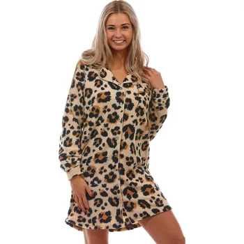 Dámské noční prádlo Hnědá a béžová elegantní extra TEPLÁ košilka pro ženy vzor jaguar 1Z1588 hnědá xl