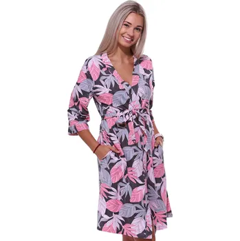 Dámský župan Růžový i šedý lehký dámský župan s listím 1G0573 šedá xxl