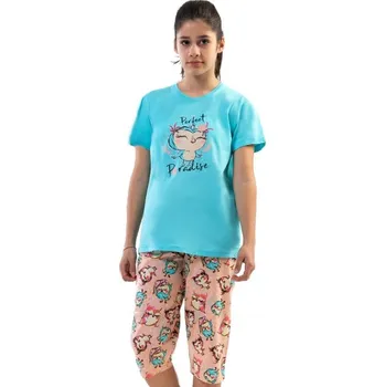 Azurové i růžové dívčí pyžamo spící sovičky 1F0867 modrá 98-104-3-4-let