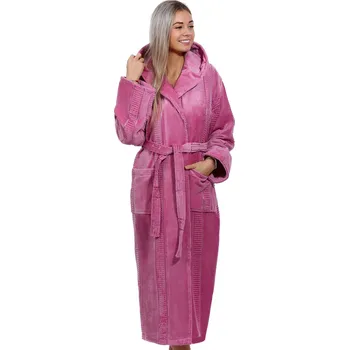 Dámský župan Malinový luxusní dlouhý župan na kojení z extra froté NORSKÉ PRUHY 1ZF3028 růžová xxl