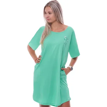 Dámská noční košile Zelená noční košilka s krátkými rukávy pro plnoštíhlé ženy či dívky s kytičkou 1C3836 zelená 3xl