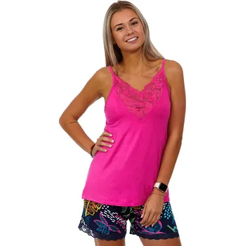 Dámské pyžamo Růžové i modrně barevné jemné pyžamo pro ženy ATHÉNA 1D1231 růžová s