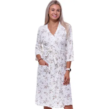 Dámský župan Bílý hnědý a béžový květovaný lehký župan do porodnice na kojení 1G0565 bílá l