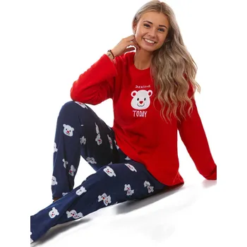 Dámské pyžamo Červené i modré luxusní hřejivé dámské pyžamo bílý medvídek enjoy TODAY 1Z1518 červená l