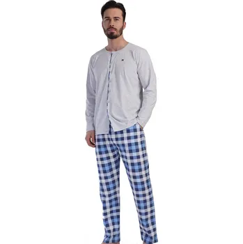 Pánské pyžamo Šedé i modře kostkované elegantní pánské pyžamo celopropínací na knoflíky 1P1773 modrá xxl