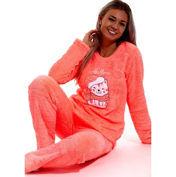 Dámské pyžamo Reflexní růžová huňatá souprava na zimu pro ženy s kočičkou 1Z1349 růžová l