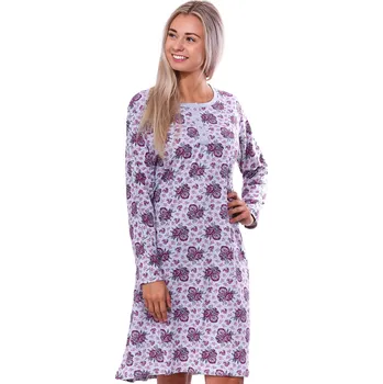 Dámská noční košile Šedá i růžová růžičková noční košilka s patentky u krku pro plnoštíhlé ženy či dívky 1C3689 šedá 2xl