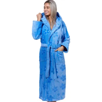 Dámský župan Nebesky modrý dlouhý župan do porodnice na kojení z extra foroté KVĚTINOVÝ VZOR 1ZF3038 modrá xxl