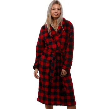 Dámský župan Červený i modře kostkovaný extra teplý huňatý župan pro ženy do porodnice na kojení 1Z1511 červená l