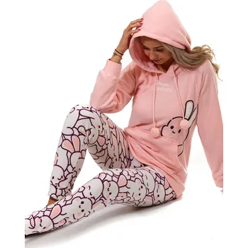 Dámské pyžamo Růžové, bílé i vínové luxusní hřejivé dámské pyžamo s kapucí zajíček a králičí mandaly 1Z1579 růžová s