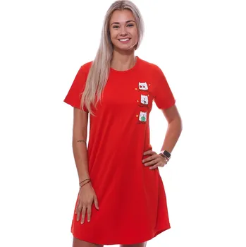 Dámská noční košile Červená noční košilka s krátkými rukávy pro ženy či dívky s kočičkami 1C3787 červená xxl
