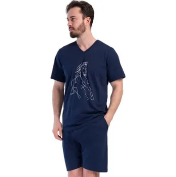Pánské pyžamo Tmavě modré pyžamo pro muže s kraťasy běžící kůň 1P1674 modrá 1xl