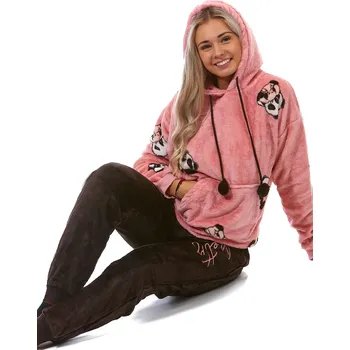 Dámské pyžamo Růžové i hnědé extra teplé huňaté pyžamo s kapucí pro slečny i ženy zamilovaná panda Pretty 1Z1550 růžová xxl