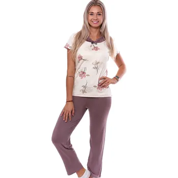 Dámské noční prádlo Béžové i hnědé jemné luxusní pyžamo s krajkou pro ženy či dívky a s květiny 1D1315 béžová m