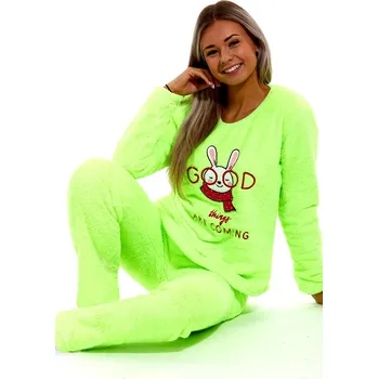 Dámské pyžamo Reflexně zeleno-žlutá huňatá souprava na zimu pro ženy s Králíčkem 1Z1314 žlutá l
