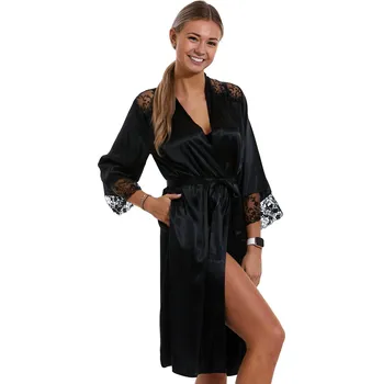 Dámský župan Černý saténový luxusní župan pro ženy 1E8458 černá s