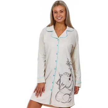 Dámská noční košile Elegantní béžová dámská noční košile s límečkem a dlouhým rukávem - Kočičák 1C3375 béžová m