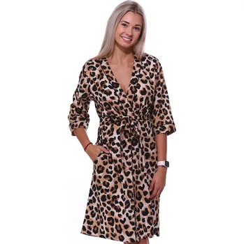 Dámské noční prádlo Hnědý a béžový tygří lehký dámský župan 1G0588 hnědá xl