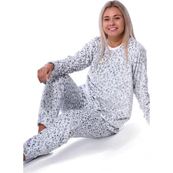 Dámské pyžamo Šedé extra teplé huňaté pyžamo na zimu pro ženy zvířecí srst jaguár 1Z1682 šedá l