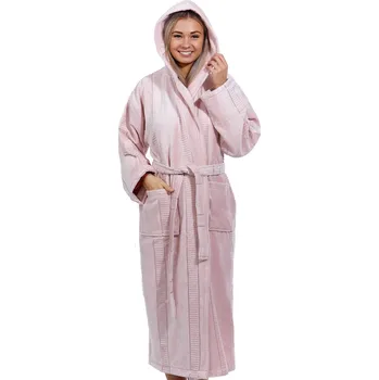 Dámský župan Světle růžový luxusní dlouhý župan pro ženu z extra froté NORSKÉ PRUHY 1ZF3029 růžová l-xl