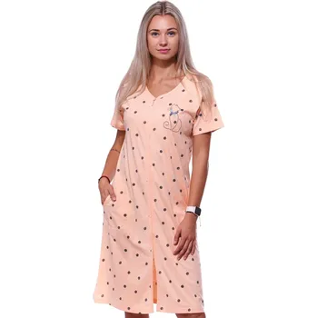 Dámská noční košile Meruňkový puntíkatý župan nebo košilka pro ženy či dívky celopropínací na zip s kočičkou 1G0596 oranžová xl