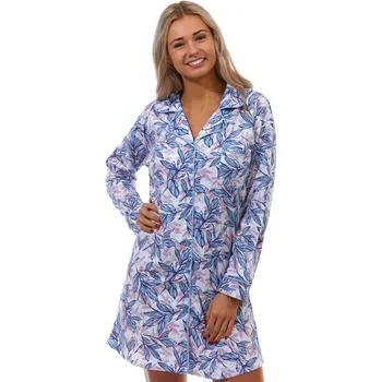 Dámská noční košile Modrá šedá i růžová elegantní košilka, pro ženy celopropínací s listím 1C3465 modrá s
