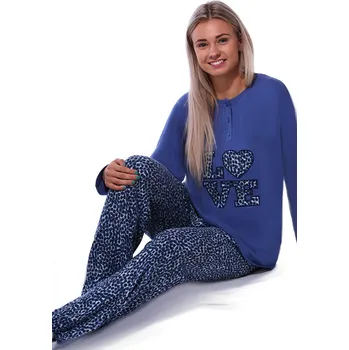 Dámské pyžamo Modré jaguáří TERMO pyžamo pro plnoštíhlé ženy či dívky propínací u krku zvířecí vzor LOVE 1B2150 modrá 3xl
