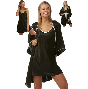 Dámský župan Luxusní košilka a župan v dokonalém kompletu pro ženy 1E8273 černá s