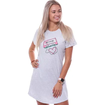 Dámská noční košile Šedá noční košilka s krátkými rukávy pro ženy či dívky kazeta z devadesátek 1C3736 šedá s