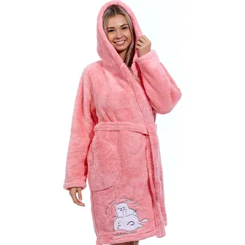 Dámský župan Růžový dámský župan extra huňatý BÍLÉ KOČIČKY 1Z1649 růžová xl