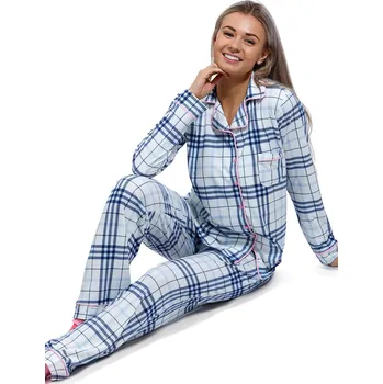 Dámské pyžamo Bílé i modře kárované elegantní extra jemné pyžamo celopropínací pro ženy či dívky 1B1905 modrá xl