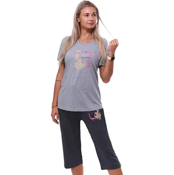 Dámské pyžamo Šedé pyžamo pro plnoštíhlé ženy či dívky s 3/4 nohavicí Seňorita 1B1934 šedá 4xl